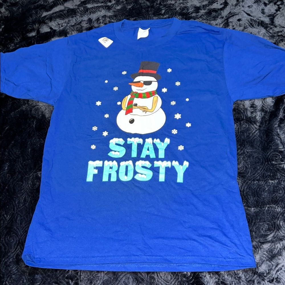 Port and Company Blue Stay Frosty Snowman Tee (Men's S)
